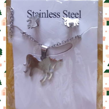 Juego de cadena y aretes p/ mujer plateados de acero inoxidable - 6/9