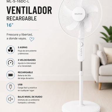 🌀 Ventilador Recargable MILEXUS 16" - Img 126818507