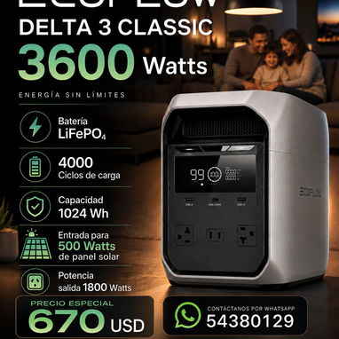 Ecoflow Delta 3 Classic (1024 WH) 3600 W de Potencia - Img 122245034