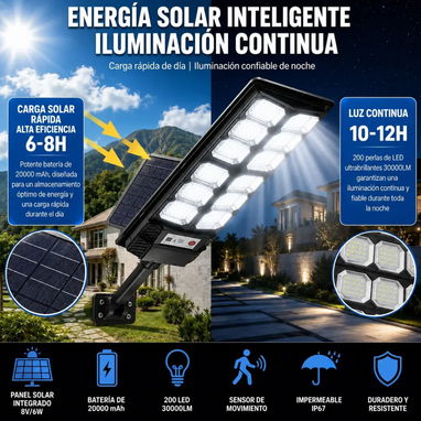 Lámpara Solar LED 5000W para Exteriores con Sensor de Movimiento y Control Remoto - 2/2