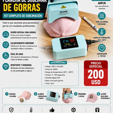 Plancha de sublimar de gorras o kit de sublimación - 2/2