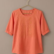 Blusa para mujer bordada fina color coral, mangas medias [Talla L] 13usd - Img 56120677