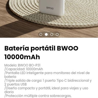 Batería portátil BWOO 10000mAh. Modelo: BWOO BO-P31 - Img 121332800