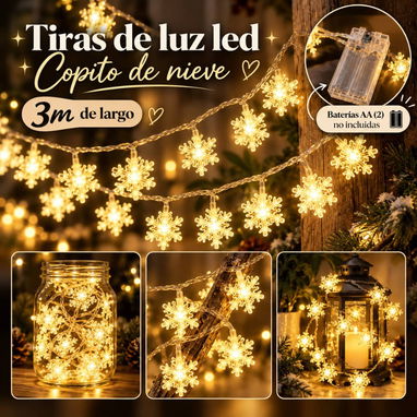Tiras de copitos con luz led para navidad  Colores: amarillo, blanco y multicolor Medida: 3 metros Pilas (2) AA no inclu - 3/3
