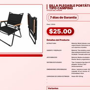 SILLA PLEGABLE PORTÁTIL TIPO CAMPING . - Img 57567614