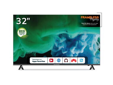 Premier TV 32” HD Smart, DVB-T2, BT, Sin marco, Android 13.0, Soporte de Pared Incluido, 2 Control Remoto. New, Sellado. - Img main-image