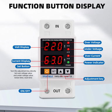 Braker y protector de alto y bajo voltage con relé y ajustable 63A 120V y 240v - 8/10