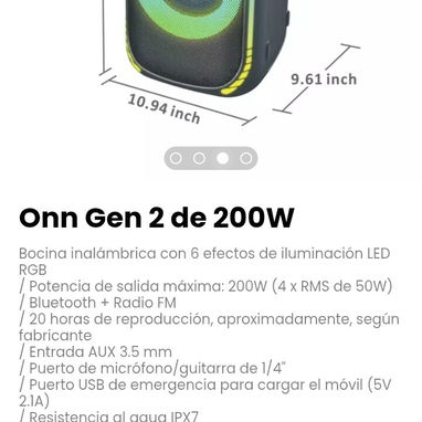 Onn Gen 2 de 200W. Bocina inalámbrica con 6 efectos de iluminación LED RGB - Img 111842932