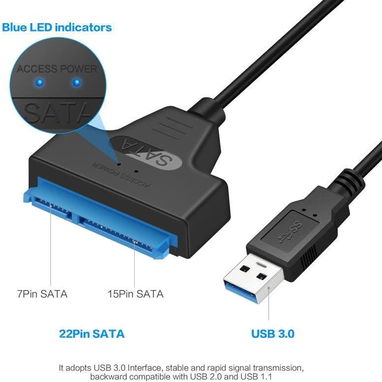 Cable adaptador USB 3.0 a SATA para HDD y SSD de 2,5 pulgadas, convertidor de disco duro, compatible con laptop, - 3/10