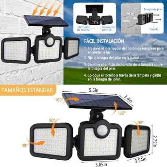 Lámpara exterior solar 3 luces solares, 108 LED para exteriores.  15 Usd - 2/2