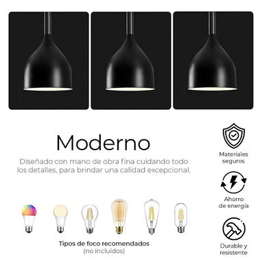Lámpara de techo decorativa colgante negra estilo vintage(juego de 3) - Img 91346079