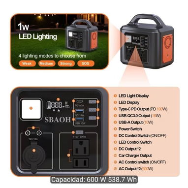 Estaciones de energía SBAOH 600W - $350 USD (Ecoflow equivalente) - 5/5