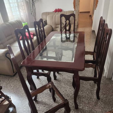 ‼️JUEGO DE MESA DE 6 SILLAS DE MADERA Y CRISTAL/54486895/10 DE OCTUBRE‼️ - Img 124746510