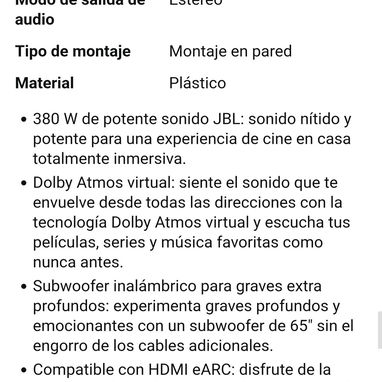 JBL Cinema SB190 Barra de Sonido con Subwoofer - 3/4