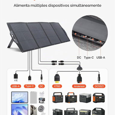 VEVOR Panel solar plegable de 200 W alta eficiencia con salida MC4, puertos USB-A, tipo C y CC, impermeable IP67 - 2/9