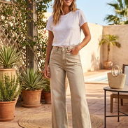 Pantalón Jeans "Beige Arena" con Bajo Deshilachado Talla S 25 - Img 55805775