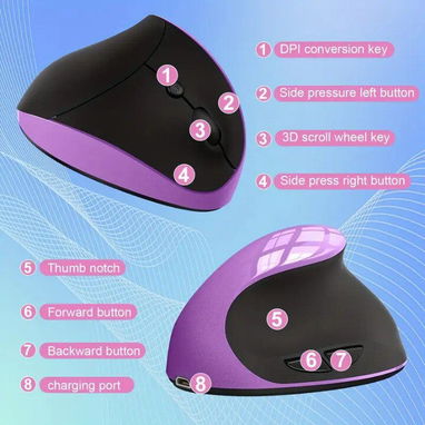 🖱💜 Mouse Ergonómico Vertical Inalámbrico – Recargable & Estilizado - Img 102146775
