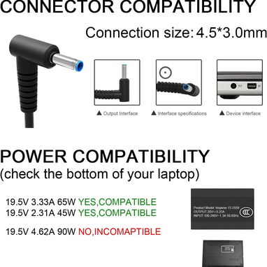 Cargador compatible con computadora portátil HP HIBBO 65W 45W Adaptador de energía punta azul inteligente 53274327 - Img 123126395