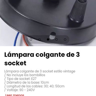 Lámpara colgante de 3 socket estilo vintage. No incluye los bombillos - 3/5