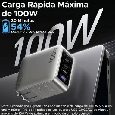 UGREEN NEXODE PRO 100W ORIGINAL | 5 PUERTOS + PANTALLA TÁCTIL - 4/7