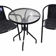 Juego de terraza de estructura metálica con mesa de centro de cristal - Img 54493216