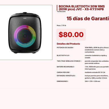 BOCINA DE 8 PULGADAS MS-2055BT $68.00, BOCINA 8'' CON MICRÓFONO 6000W P.M.P.O NDR-1095 $150.00 - 4/10