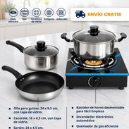 Combo Juego 5 Calderos de Aluminio + Cocina de Gas Vitrocerámica 1 Hornilla - Img 57475345