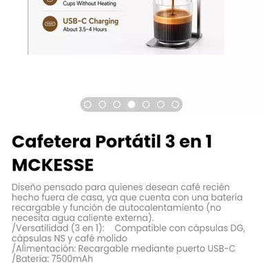 Cafetera Portátil 3 en 1 MCKESSE. Con una batería recargable. Compatible con cápsulas DG, cápsulas NS y café molido - Img 124008199