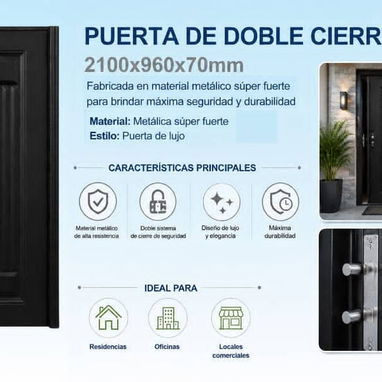🚧 Puerta de Doble Cierre  📐 Medidas: 2100 x 960 x 70 mm 🏗️ Material: Metálica súper fuerte Estilo: Puerta de lujo 🚧 - 3/7