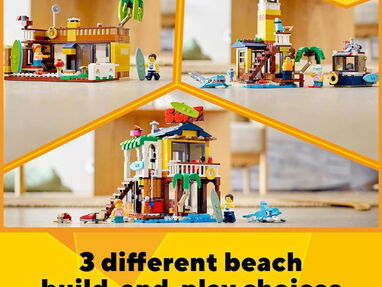LEGO CREATOR 3en1 Casa Surfera en la Playa, Barco o Avión Biplano, Juguete de Construcción con Animales para Niños - Img 60221787