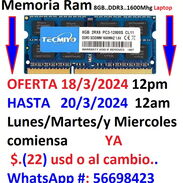 Memoria Ram de laptop DDR3 8GB a 1600Mhg en💥 ⭐⭐⭐  OFERTA  ⭐⭐⭐ - Img 45291453