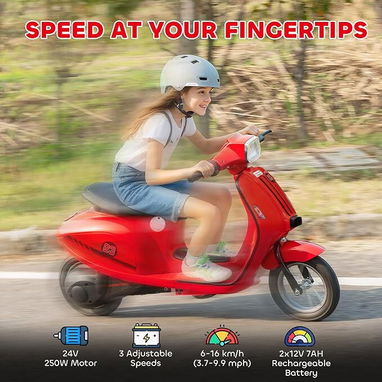 Motocicleta eléctrica Qaba de 24 V para niños, con motor de 250 W, velocidad de 6 a 16 km/h, baterías de 7 Ah, neumático - 4/4