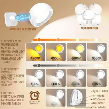 -Pack 2 Luces LED Magnéticas Pared Control Intensidad - 8/9