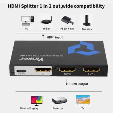 Divisor HDMI 4K 1 en 2 salidas 4K @30Hz 1x2 delgado HDMI Splitter - Img 111884639