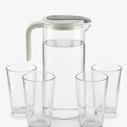 Juego de Jarra de Vidrio con Tapa y Cuatro Vasos - Modelo Estándar (Genérico)" - Img 55737567