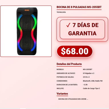 BOCINA BLUETOOTH 30W RMS (80W pico) JVC - XS-KY314PB BOCINA 8'' CON MICRÓFONO 6000W P.M.P.O NDR-1095 - 2/10