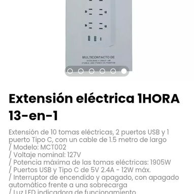 Extensión eléctrica 1HORA 13-en-1. Con un cable de 1.5 metro de largo - Img 110461933