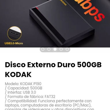 Disco Externo Duro 500GB KODAK. Modelo: KODAK P190 - Img 123999429