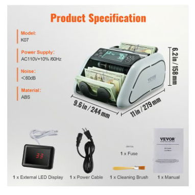 Contadora de Billetes VEVOR 1000 Billetes/min Detección UV MG IR DD Pantalla LCD Con Display Externo USD EUR Para Negoci - Img 122015554