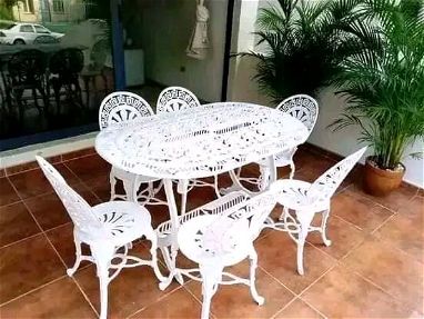 Mesas de 6 sillas para exterior. Mesas de aluminio fundido esmaltadas en blanco, negro o colores matizados - Img 67814671