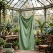 Vestido de Satén Verde Salvia con Capucha Talla XL - Img 57900087