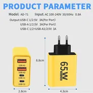 🔌​ CARGADOR 65 WATT 🔌​  4 SALIDAS - 2 TIPOC 2 USB 🔌​  -- PLUG AMERICANO 🔌​ -- 5.8872360 - Img 51700230