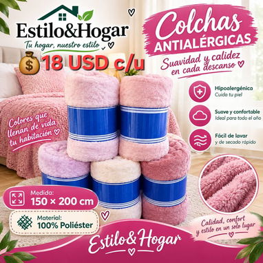 🔖Colchas antialérgicas de tela peluche y durazno Cameras, Queen y King - 9/10