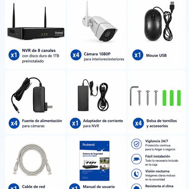 Sistema de seguridad FIRSTREND 1080P – 4 cámaras de vigilancia 🔒🌐 $366 - 3/5