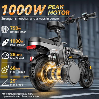 Bicicleta Eléctrica Plegable 14” 1000W 48V 15Ah hasta 28MPH con Encendido Sin Llave - Img 123124903