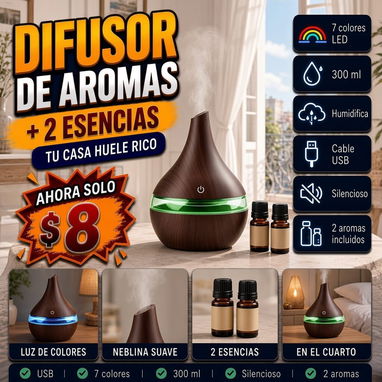 DIFUSOR DE AROMA | HUMIDIFICADOR USB | AROMATERAPIA | VELA | OLOR | ACEITES ESENCIALES | AROMATIZANTE | - 2/2