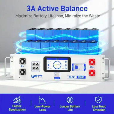 WattCycle 48V 100Ah Server Rack Bluetooth LiFePO₄ Bateria extra para ecoflow - 2/2