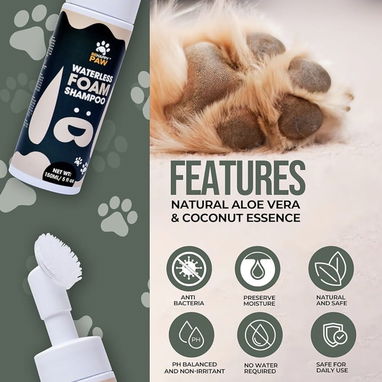 Champú en seco,5.07fl oz, fragancia de coco, champú sin agua sin aclarado, limpiador de patas de espuma con cepillo de s - Img 111371775