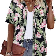 LILYCHIC Camisas hawaianas para mujer con botones de coco Camisas suaves de verano con botones de manga corta.Talla XL - Img 54258080