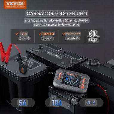 Cargador Inteligente de 20A para Baterías LiFePO4 y Plomo-Ácido de 6/12/24 V con pantalla LCD. - 4/10
